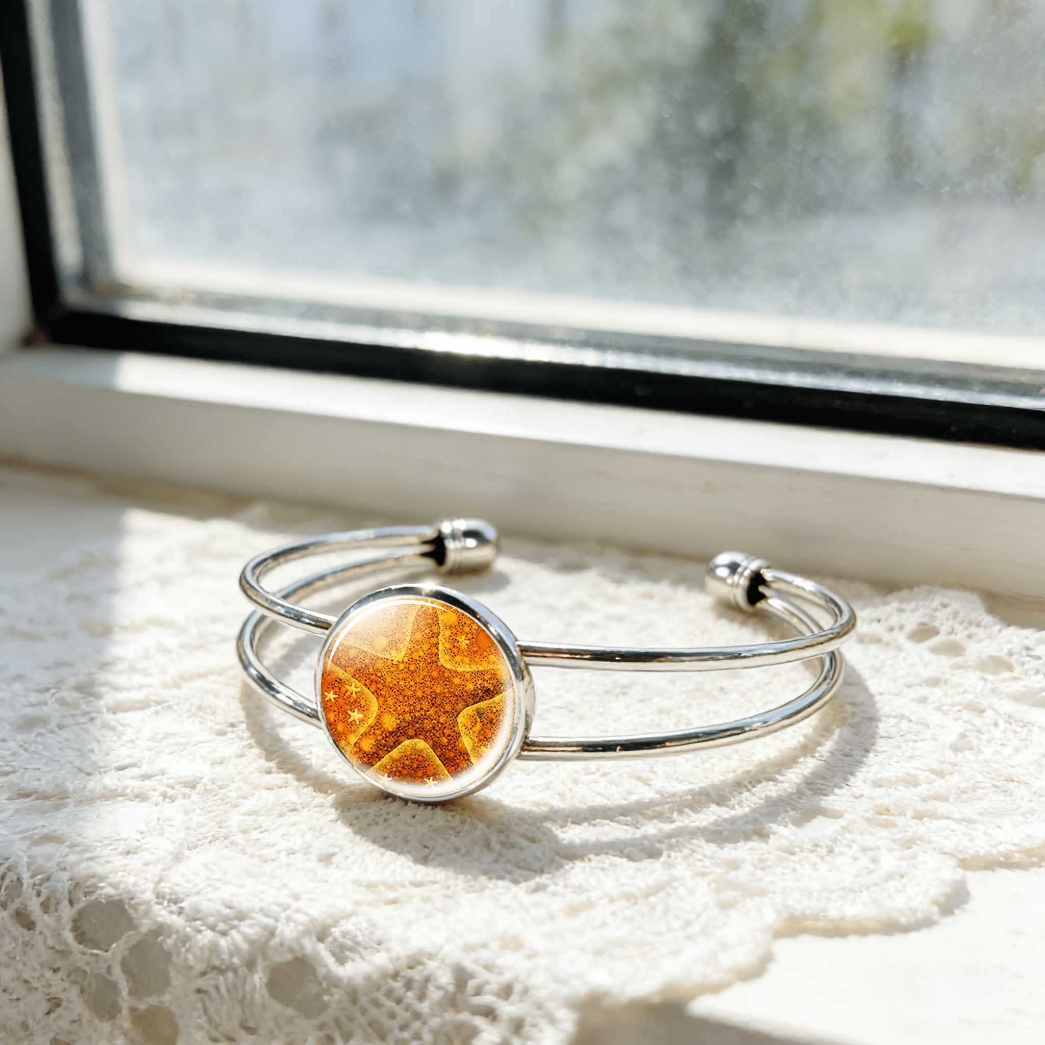 Women's Adjustable Open Bangle with Starry Background Design